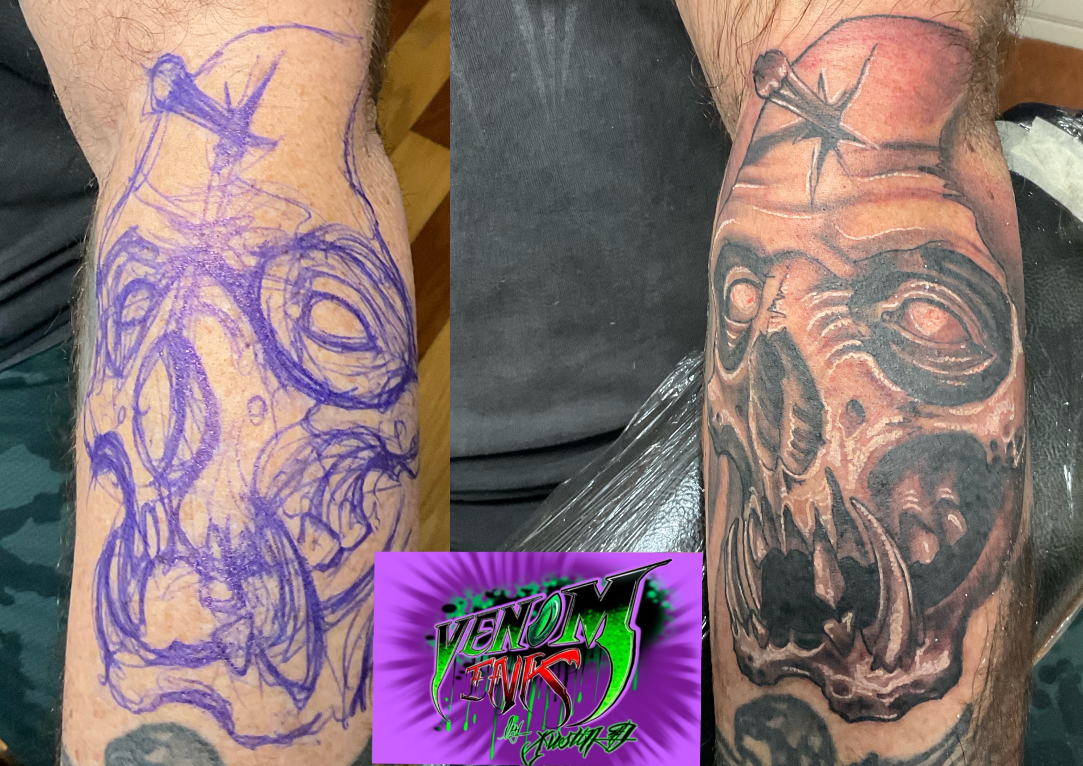 Black and gray skull done free hand