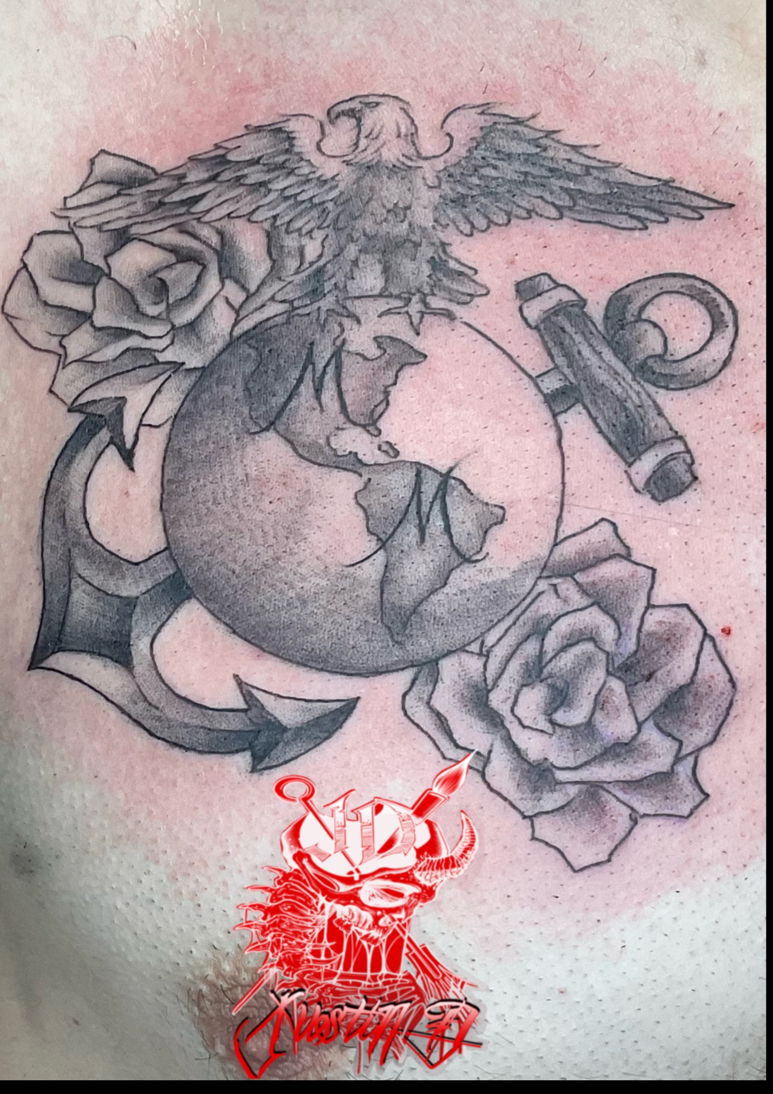 Black and gray USMC tattoo