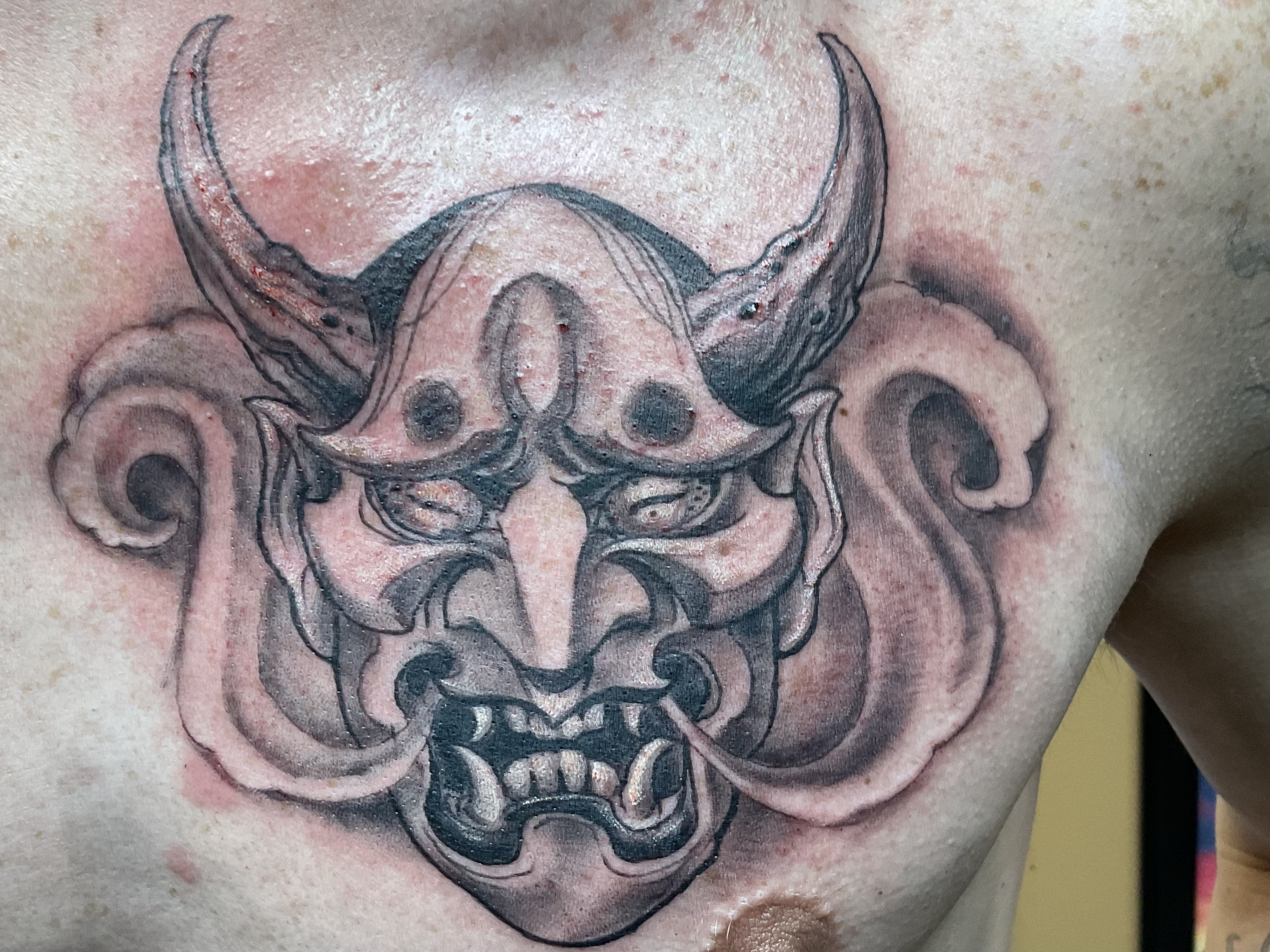 Black and gray Oni mask