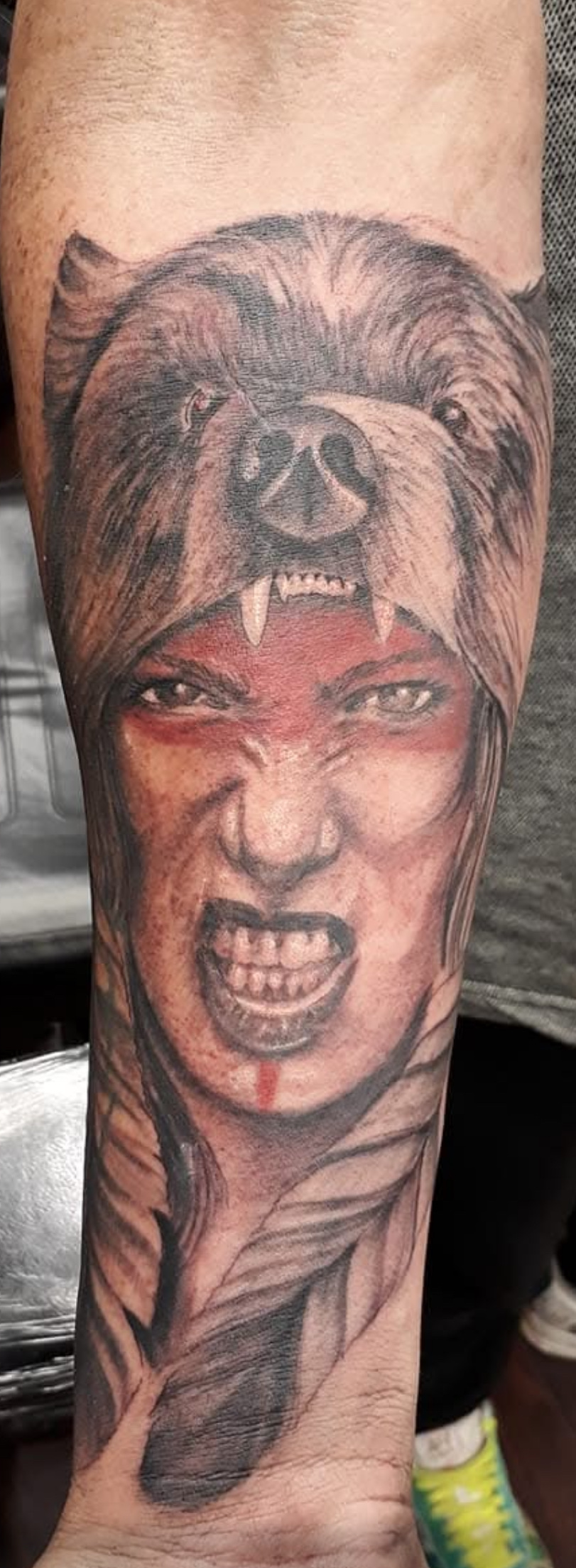 Black and gray with a splash of color warrior girl